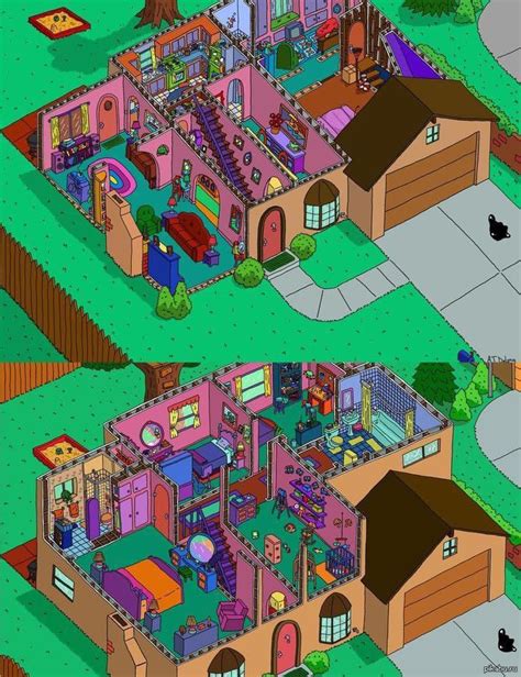 layout of the simpsons house|the simpsons house fireplace room.